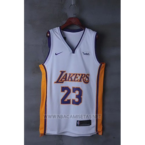 Camiseta Los Angeles Lakers Lebron James NO 23 Association 2017-18 Blanco